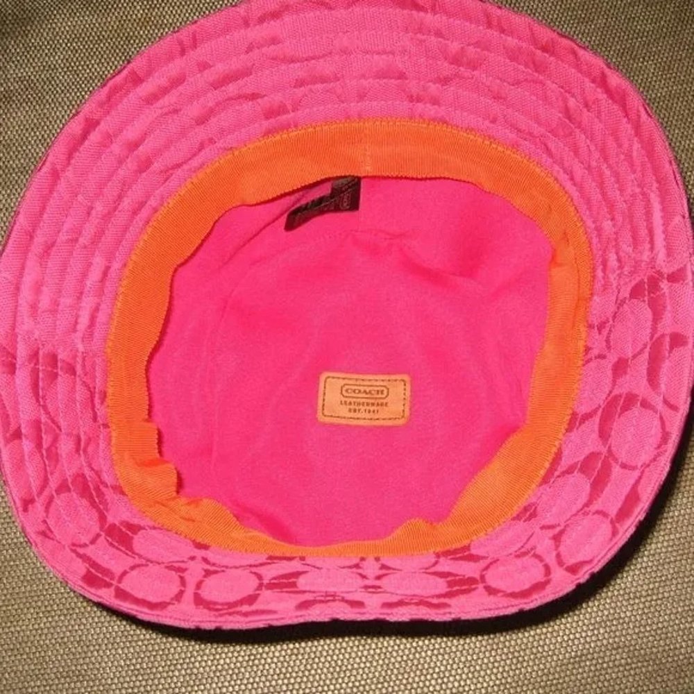 ❤️COACH PINK LOGO / LEATHER BUCKLE STRAP BUCKET CRUSHER HAT P/S - Picture 7 of 7